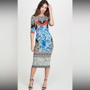 NWT Alice + Olivia Delora Fitted Midi Dress Palace Daffodil Print Size 0
